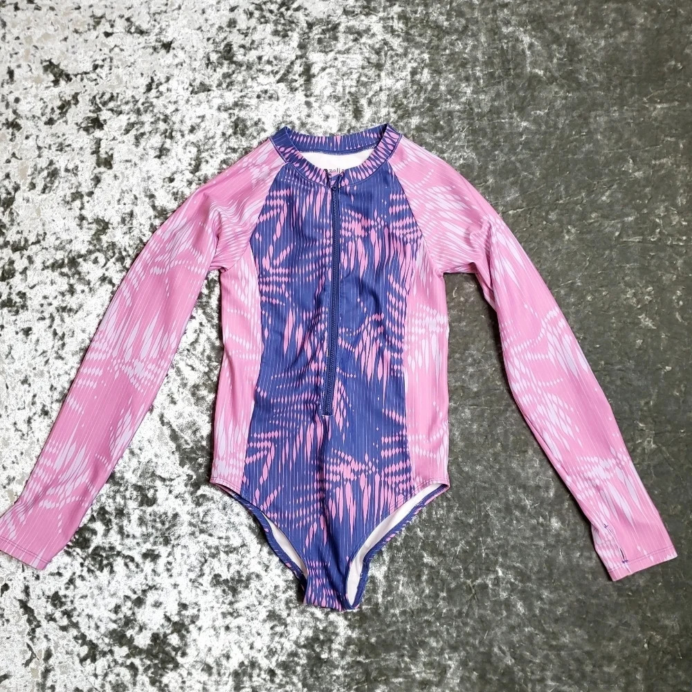 Zella Girl's Trinity Long Sleeve One-Piece‎ Rashguard Swimsuit
